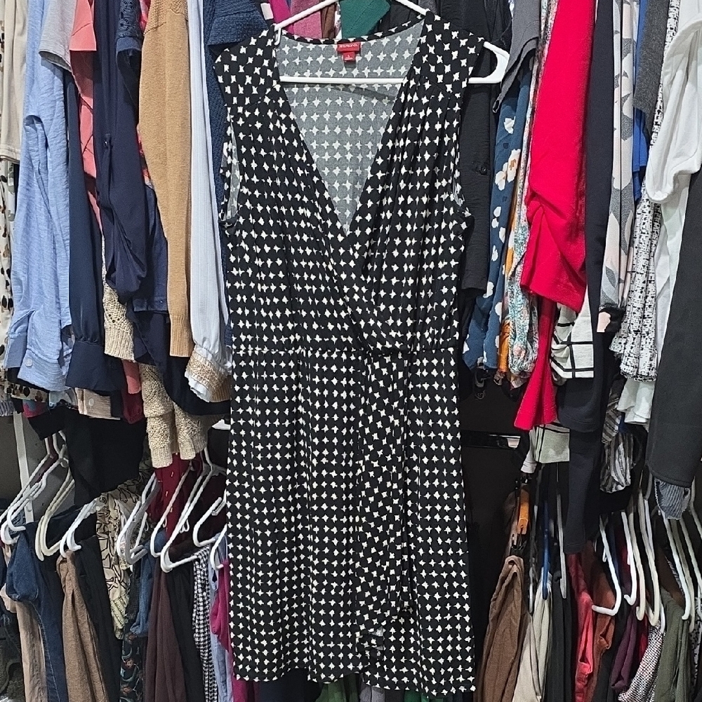 Black and White Patterned Wrap Dress